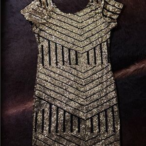 Gold and Black Sequin Dress